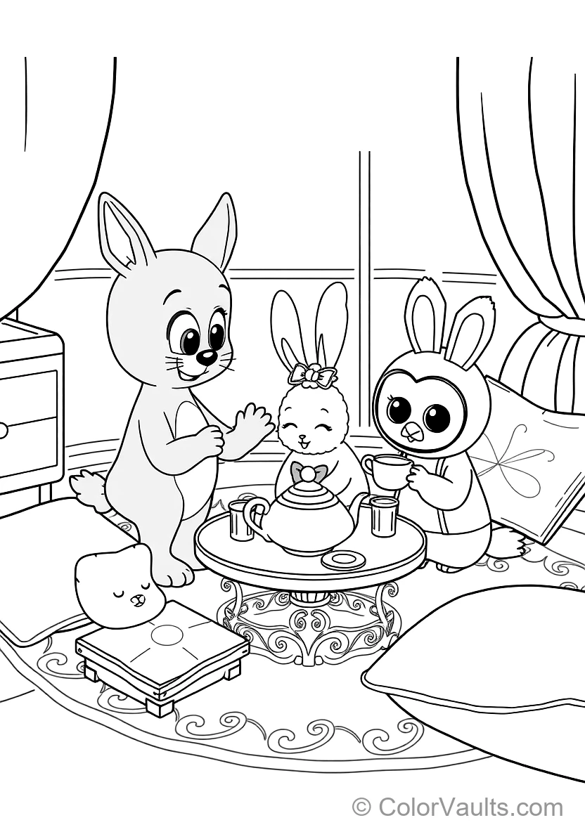 Bluey und Bingo Having a Pretend Tea Party mit Floppy (Scene 7)