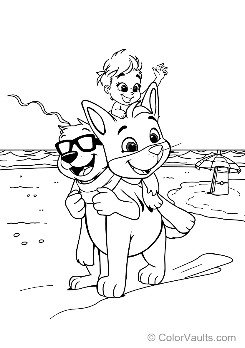 Bandit Carrying Bluey et Bingo on His Shoulders for a (Scene 7)
