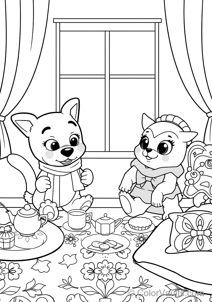 Bluey und Bingo Having a Pretend Tea Party mit Floppy (Scene 8)