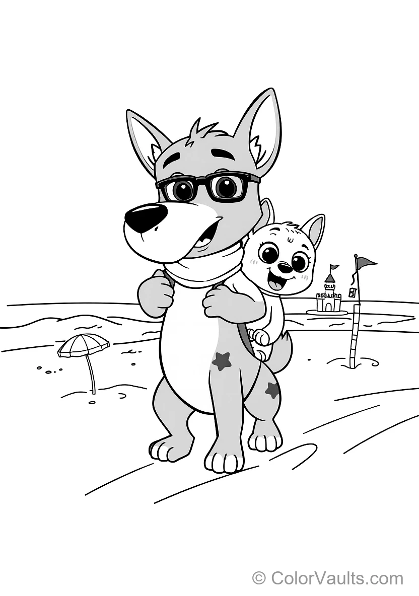 Bandit Carrying Bluey et Bingo on His Shoulders for a (Scene 8)
