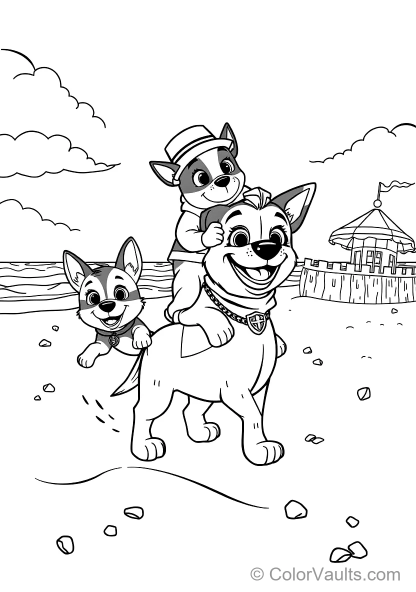 Bandit Carrying Bluey and Bingo on His Shoulders for a (Scene 9)