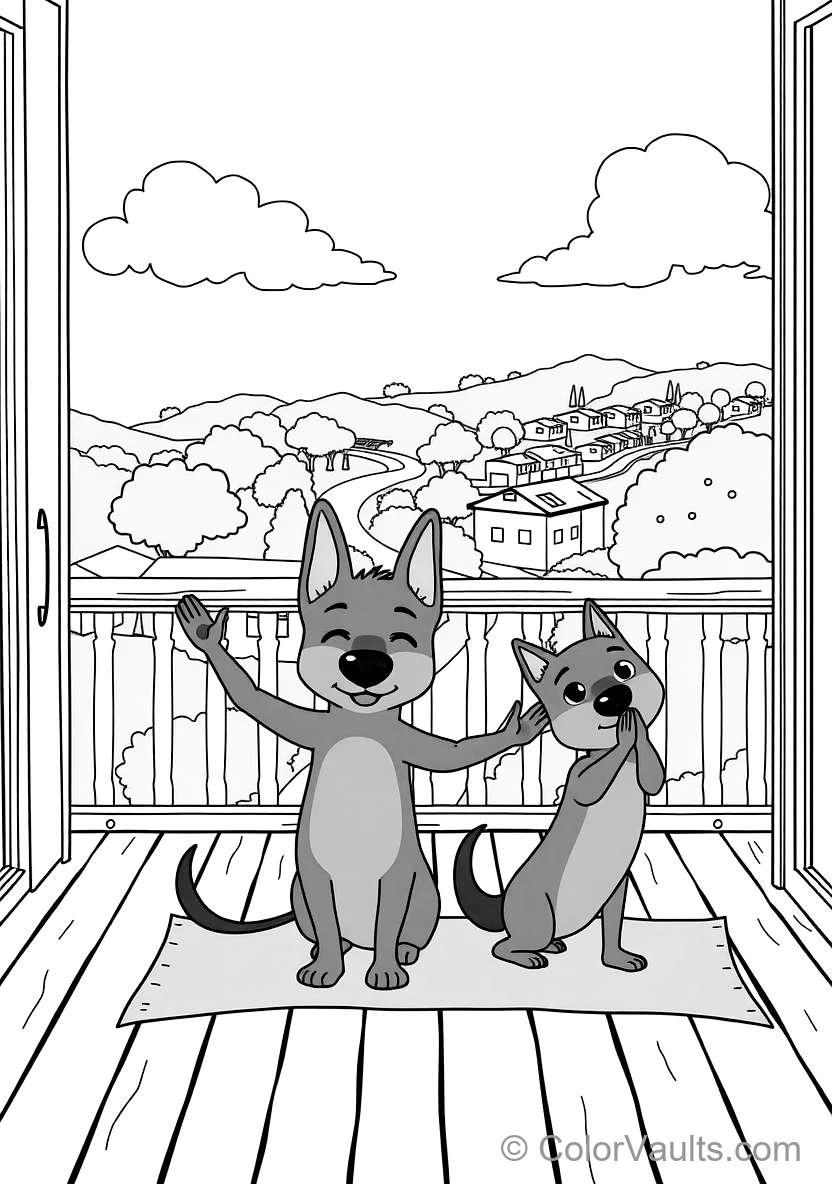 Chilli (mum) et Bluey Doing Gentle Morning Yoga (Scene 10)