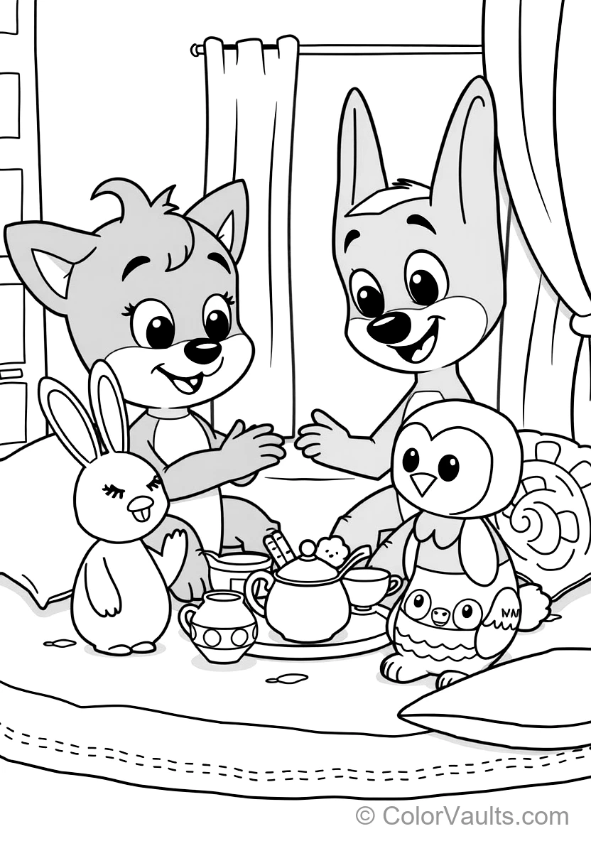 Bluey et Bingo Having a Pretend Tea Party avec Floppy (Scene 11)