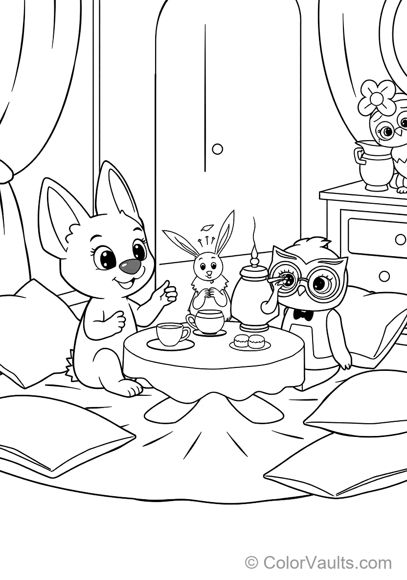 Bluey et Bingo Having a Pretend Tea Party avec Floppy (Scene 12)