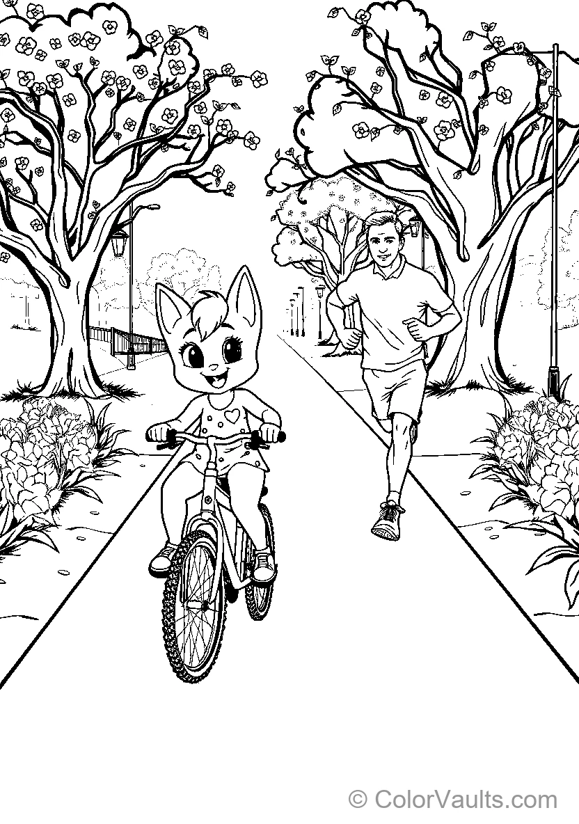 Bluey Biking Along Path