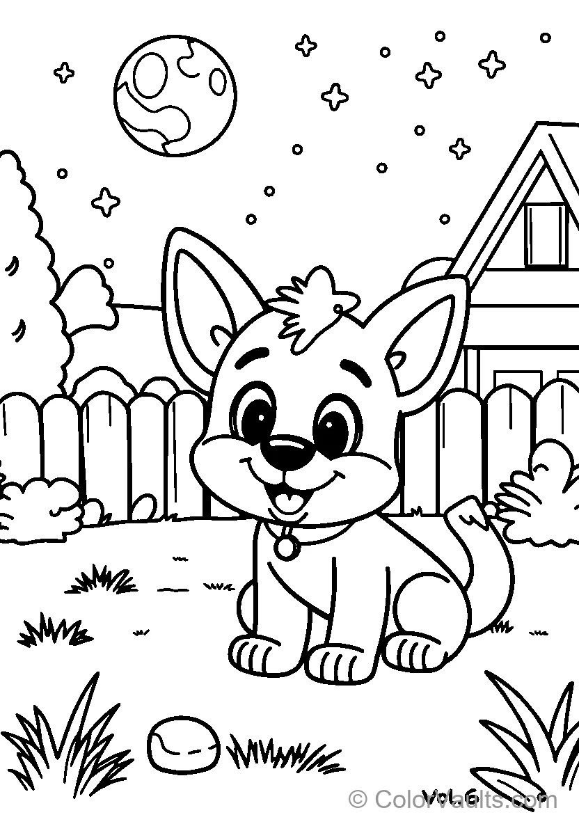 Cartoon Dog In A Backyard At Night