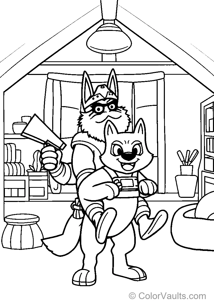 Cartoon Fox avec Ax Cartoon Wolf avec Gun