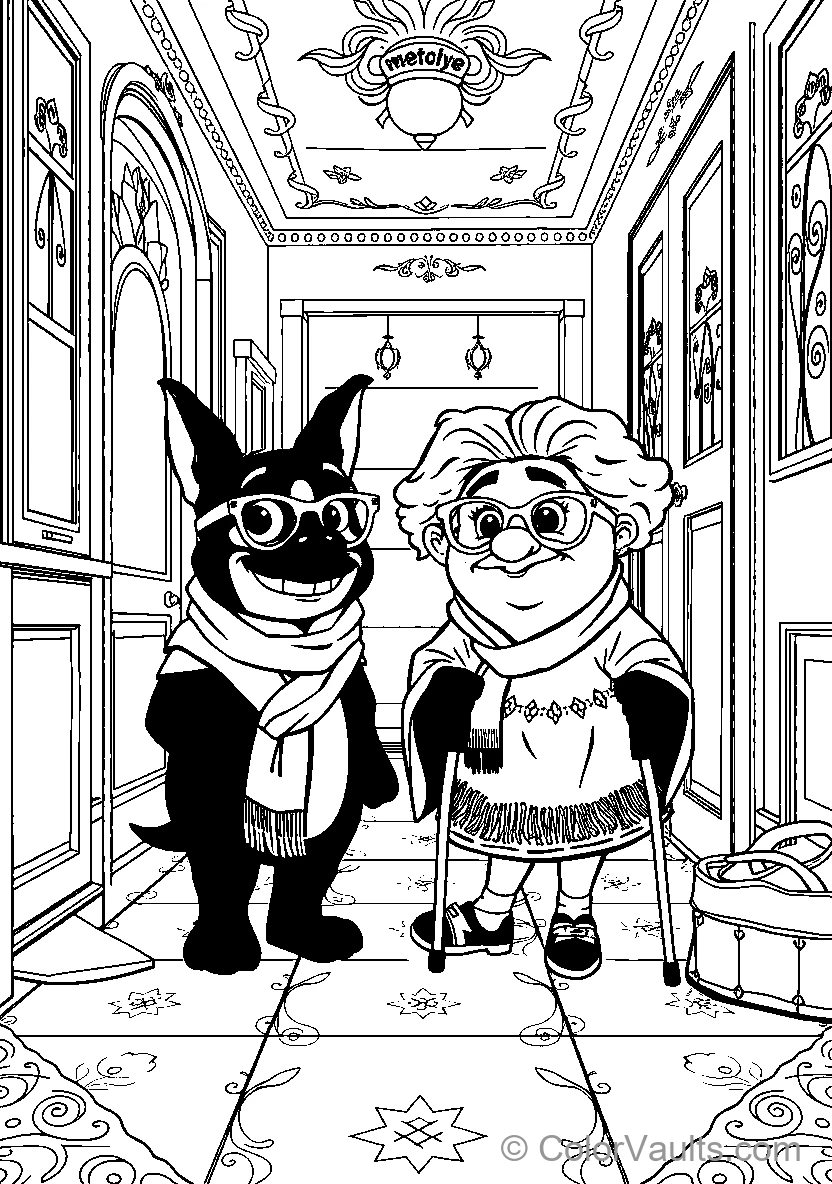 Elderly Woman et Dog In Hallway