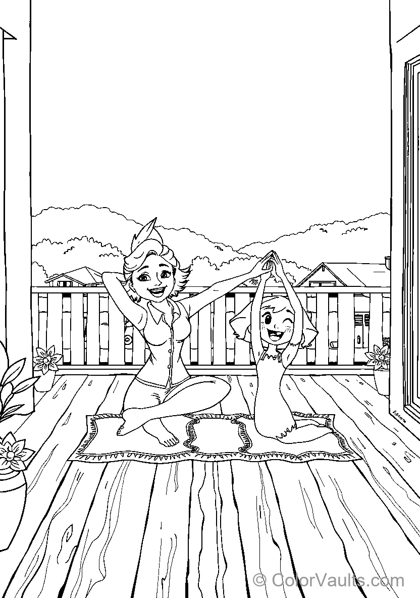 Elsa et Anna Doing Yoga On A Balcony