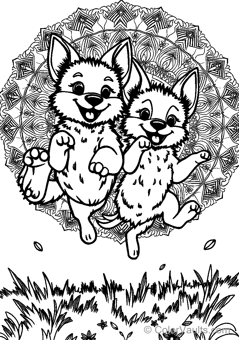 Two Joyful Dogs In A Mandala