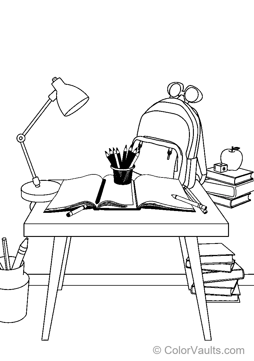 Desk Setup With School Supplies