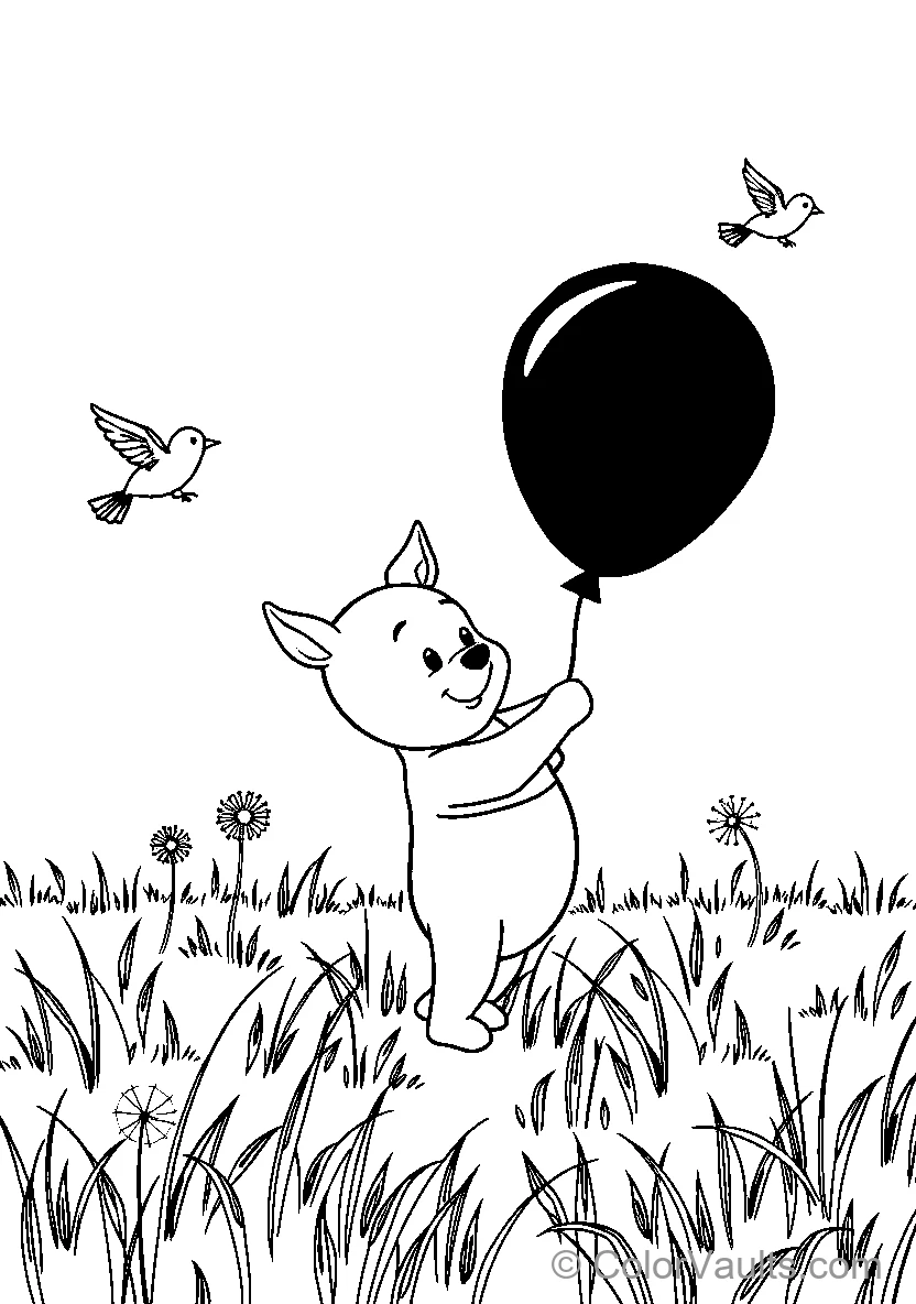 Kitten Holding A Balloon In Nature
