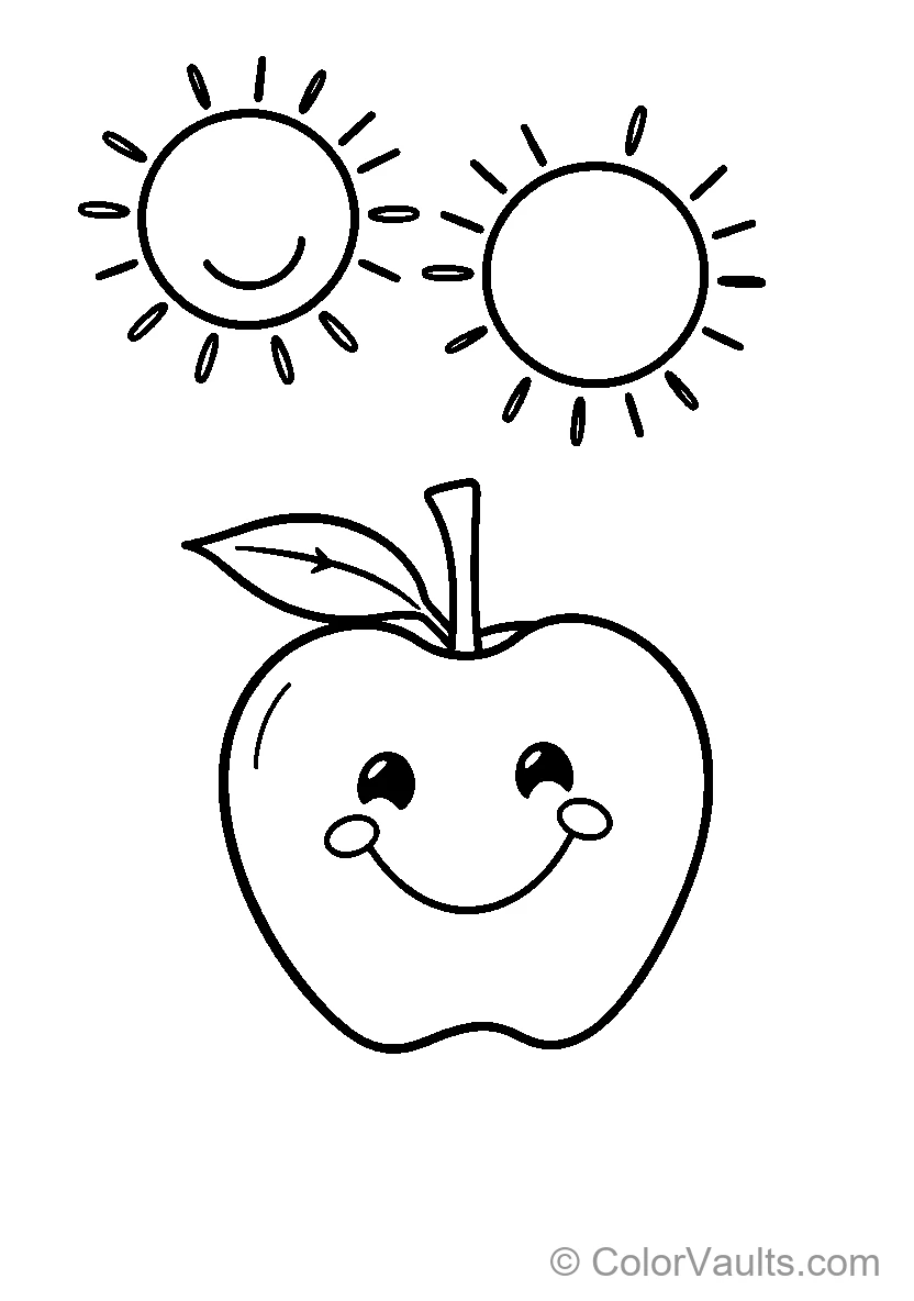 Smiling Apple With Two Sun Illustration