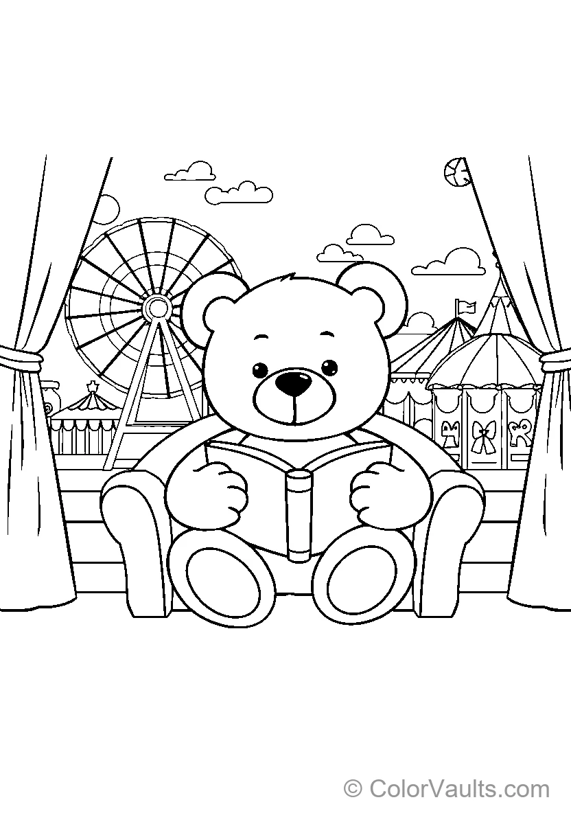 Teddy Bear Reading In Amusement Park