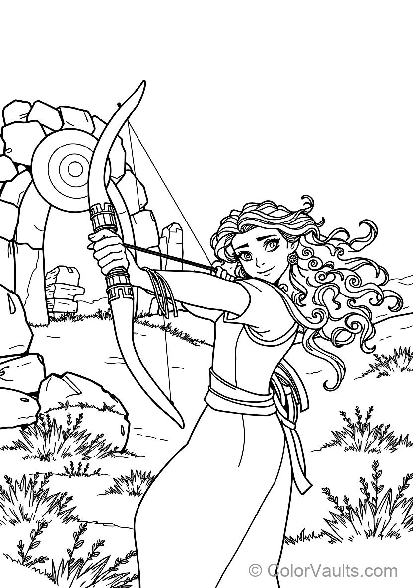 Princess Merida Drawing Her Recurve Bow Aiming at (Scene 3)