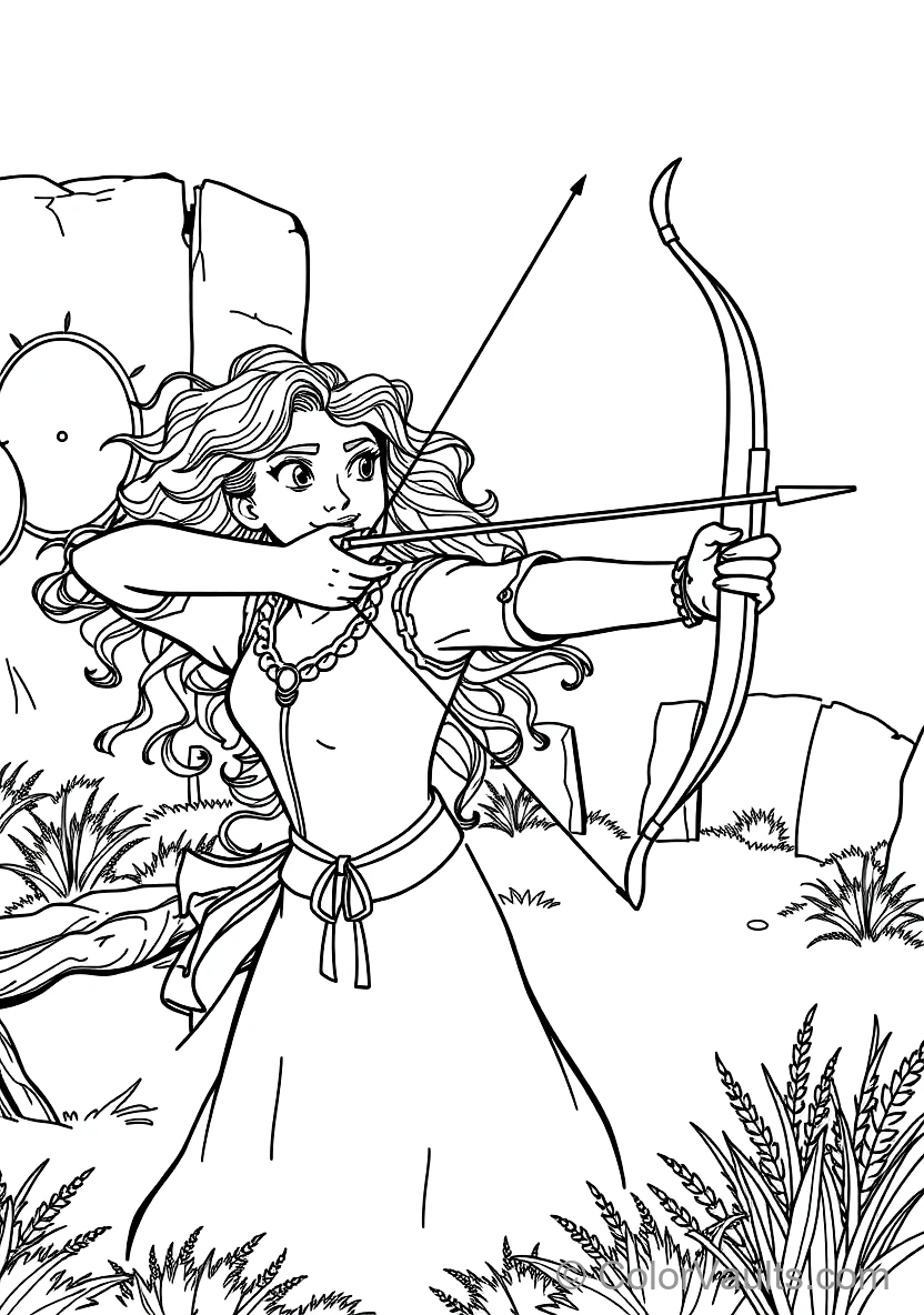 Princess Merida Drawing Her Recurve Bow Aiming at (Scene 12)