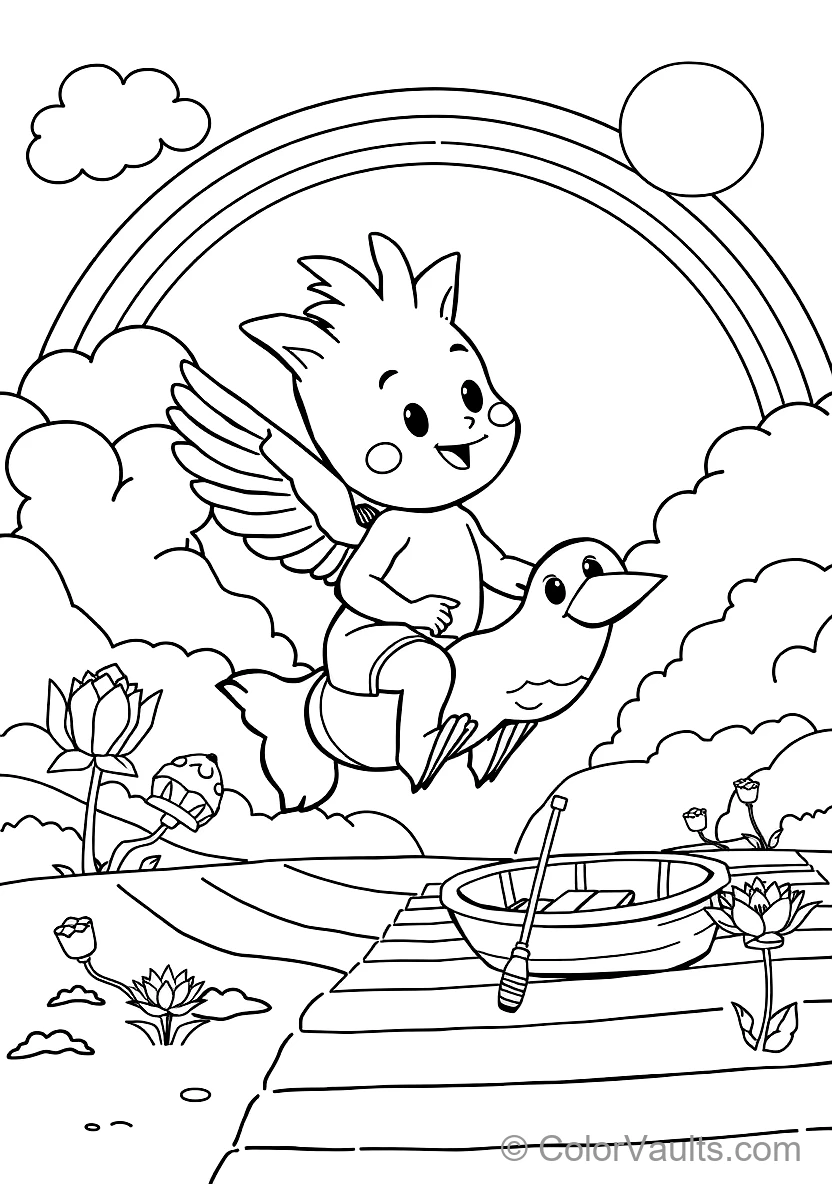 Bumba Riding on the Back of His Friendly Pet Bird Kiwi (Scene 2)