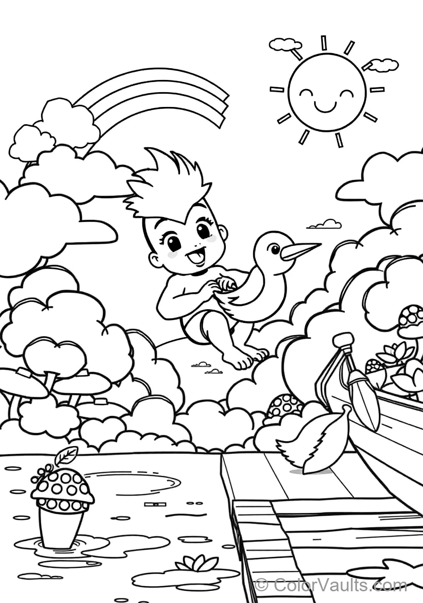 Bumba Riding on the Back of His Friendly Pet Bird Kiwi (Scene 4)