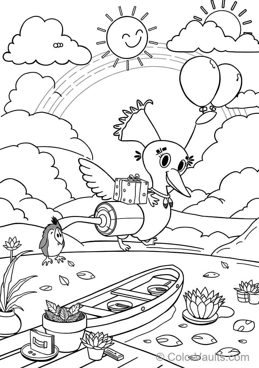 Bumba Riding on the Back of His Friendly Pet Bird Kiwi (Scene 8)
