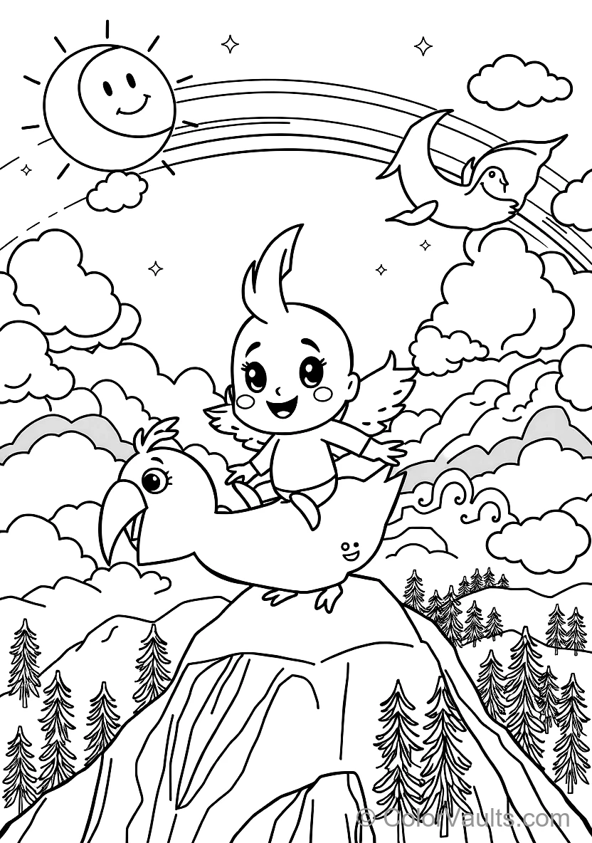 Bumba Riding on the Back of His Friendly Pet Bird Kiwi (Scene 15)