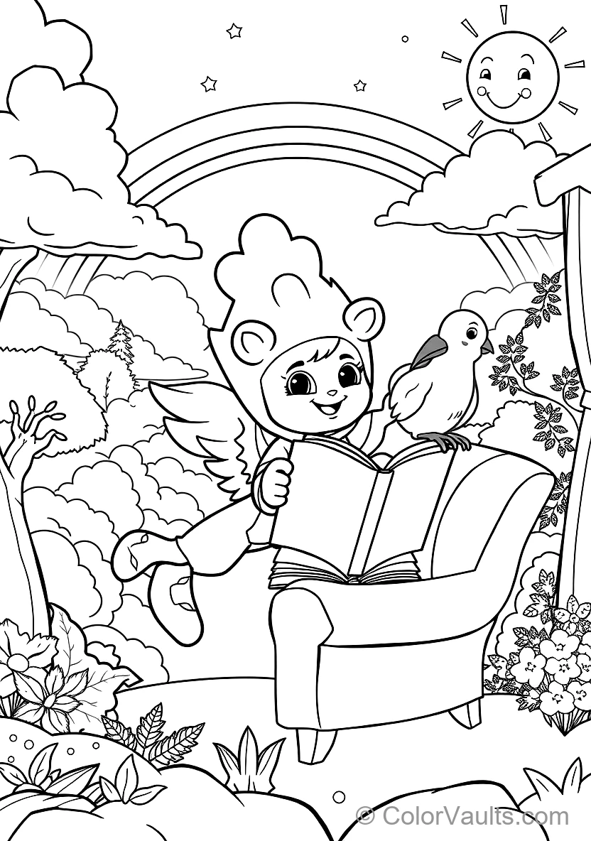 Bumba Riding on the Back of His Friendly Pet Bird Kiwi (Scene 16)