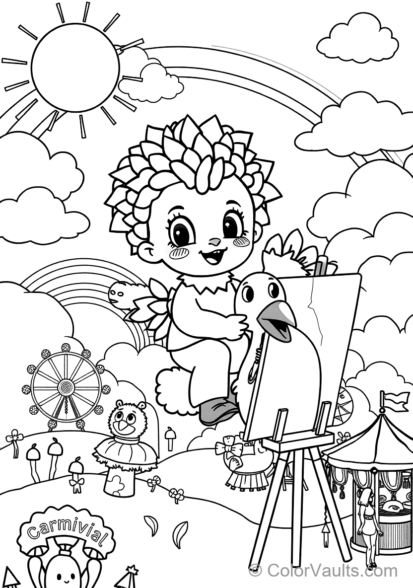 Bumba Riding on the Back of His Friendly Pet Bird Kiwi (Scene 17)