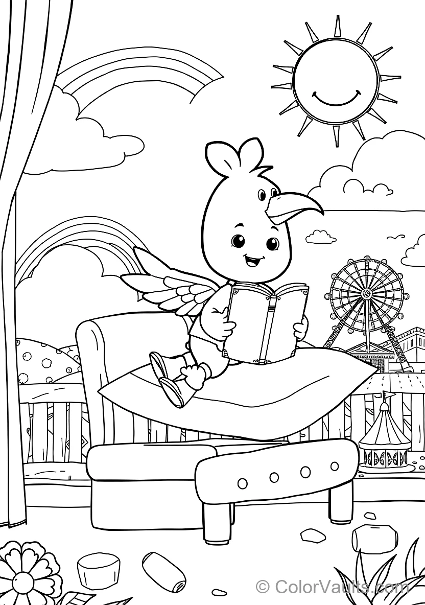 Bumba Riding on the Back of His Friendly Pet Bird Kiwi (Scene 22)