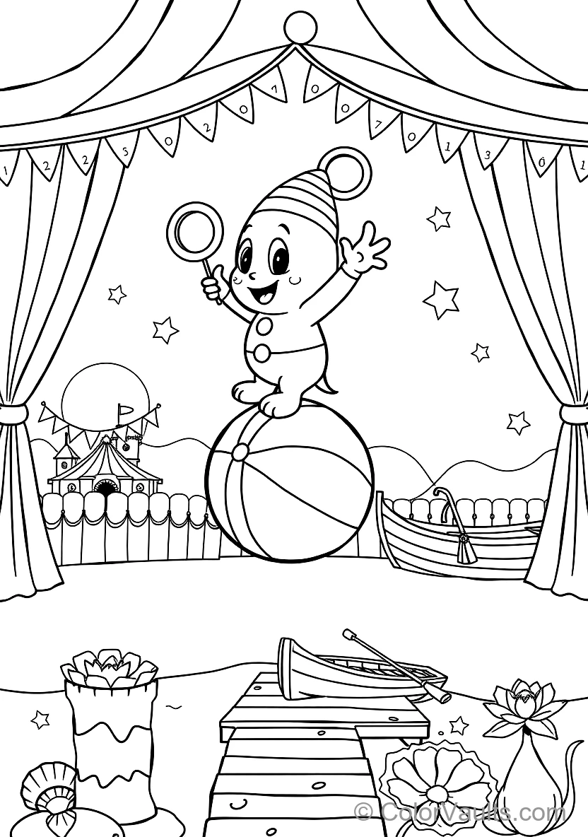 Bumba the Süßer Cartoon Mascot (studio 100) Balancing (Scene 25)