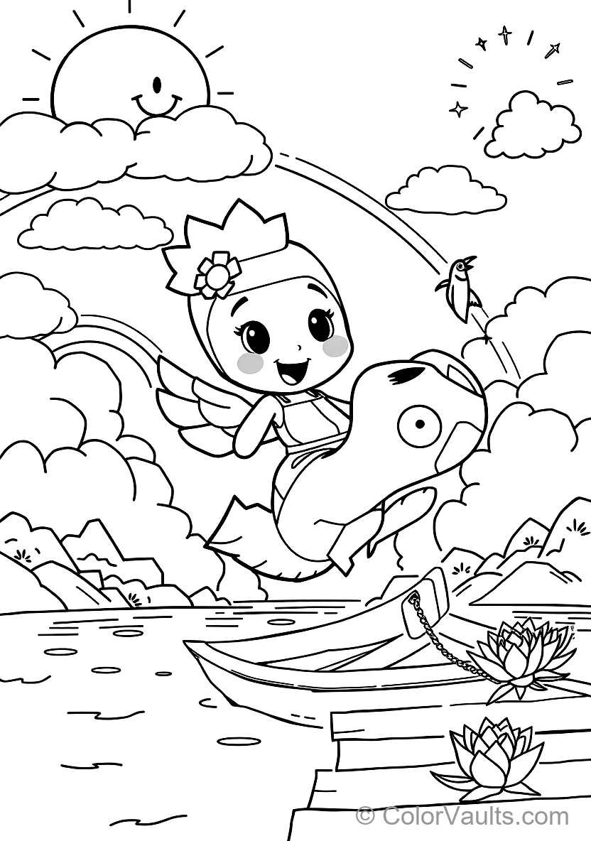 Bumba Riding on the Back of His Friendly Pet Bird Kiwi (Scene 32)