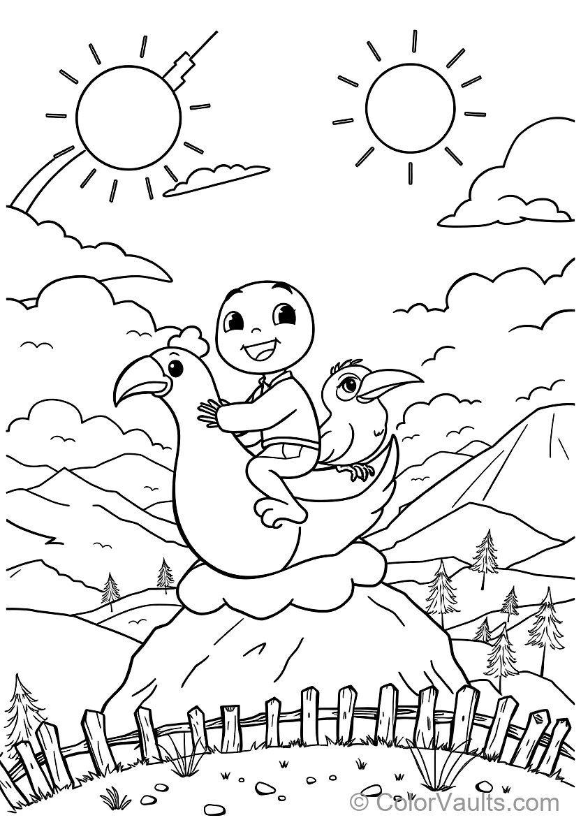 Bumba Riding on the Back of His Friendly Pet Bird Kiwi (Scene 38)