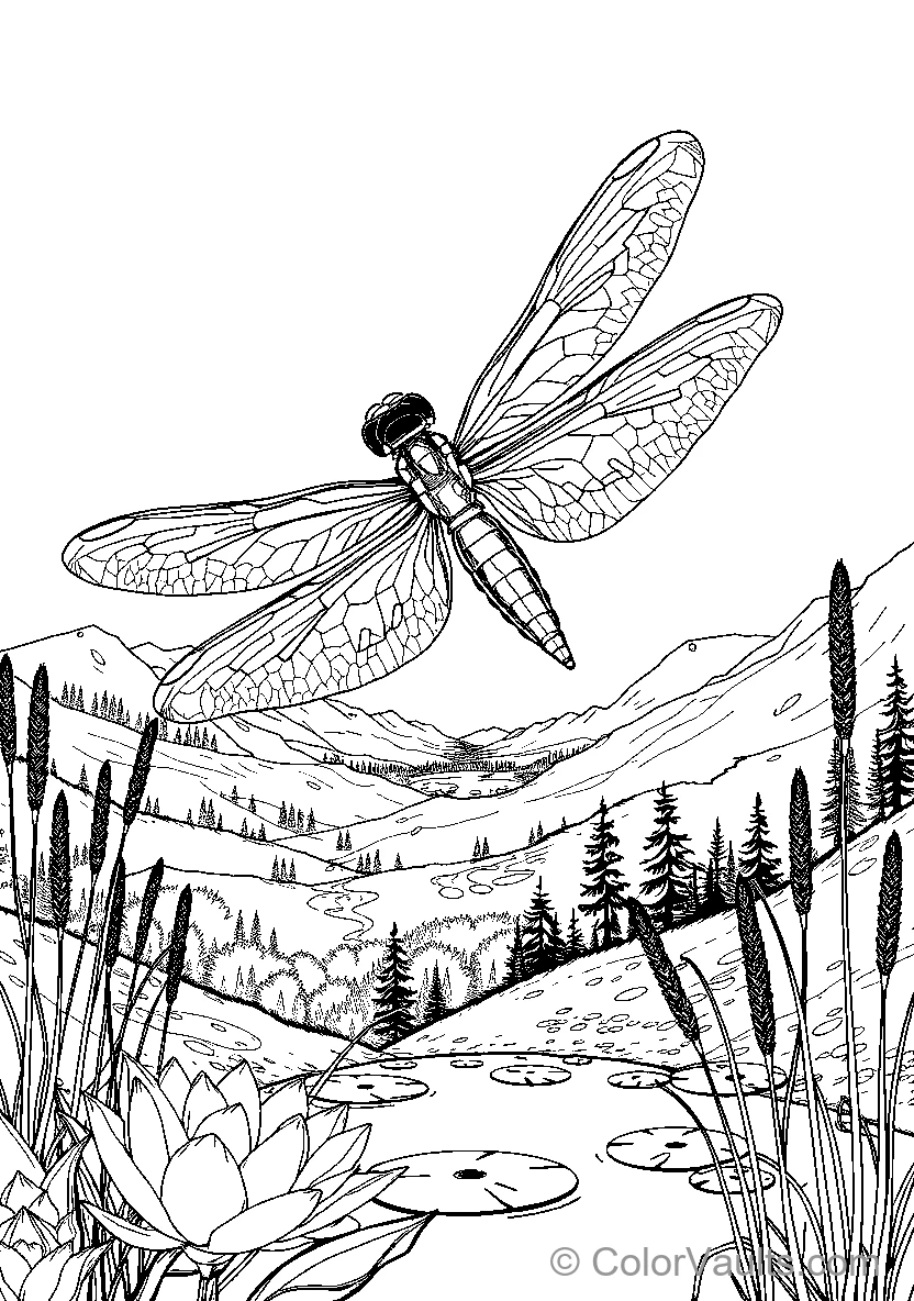 Dragonfly Flight Over Pond