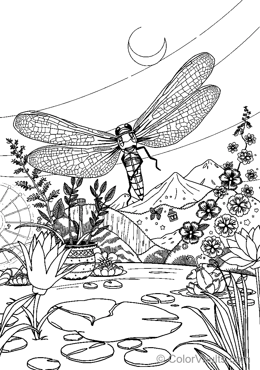 Dragonfly Over Pond