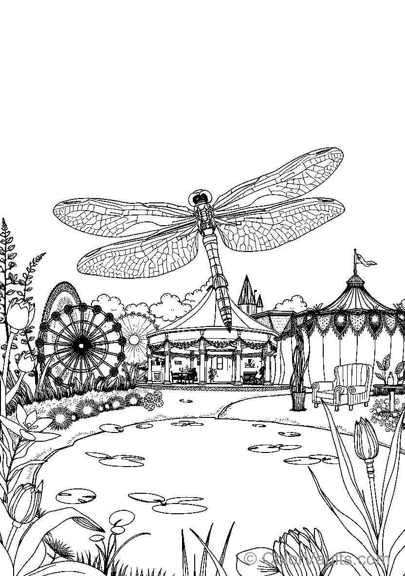 Dragonfly At An Amusement Park