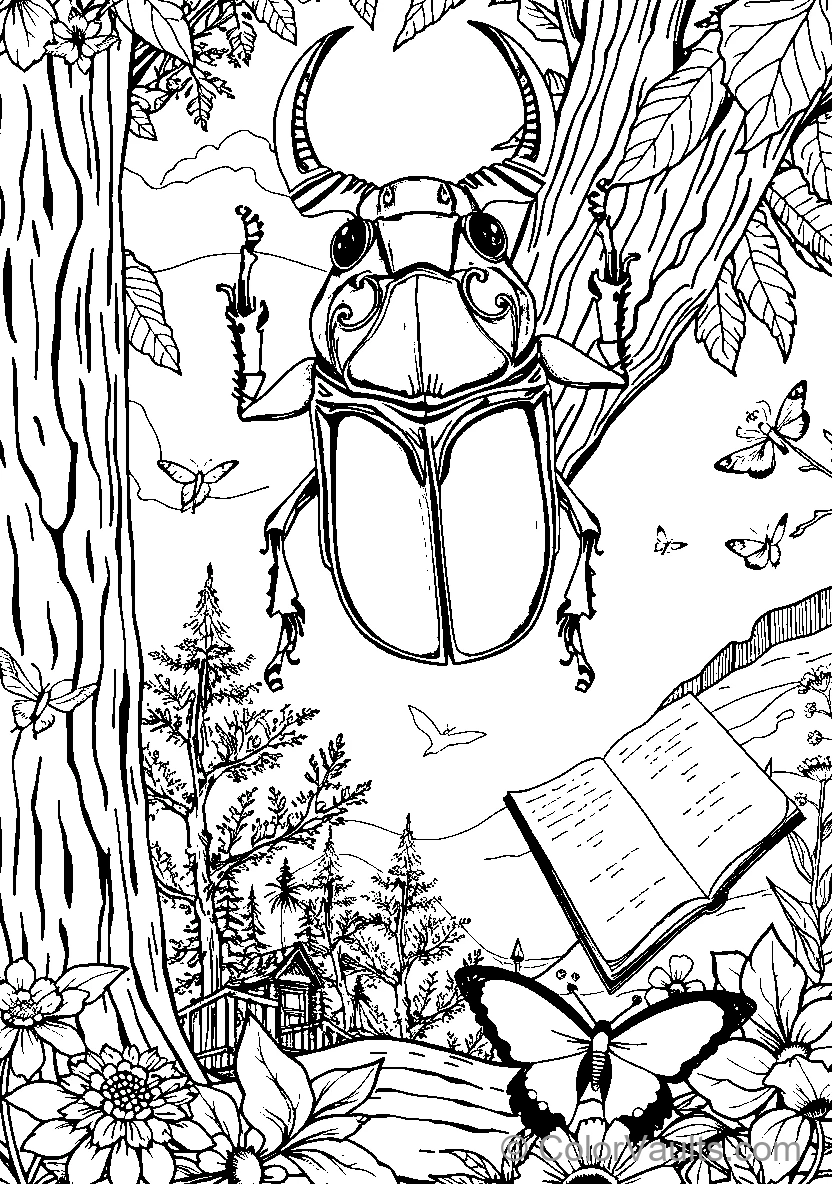Forest Beetle Among Butterflies