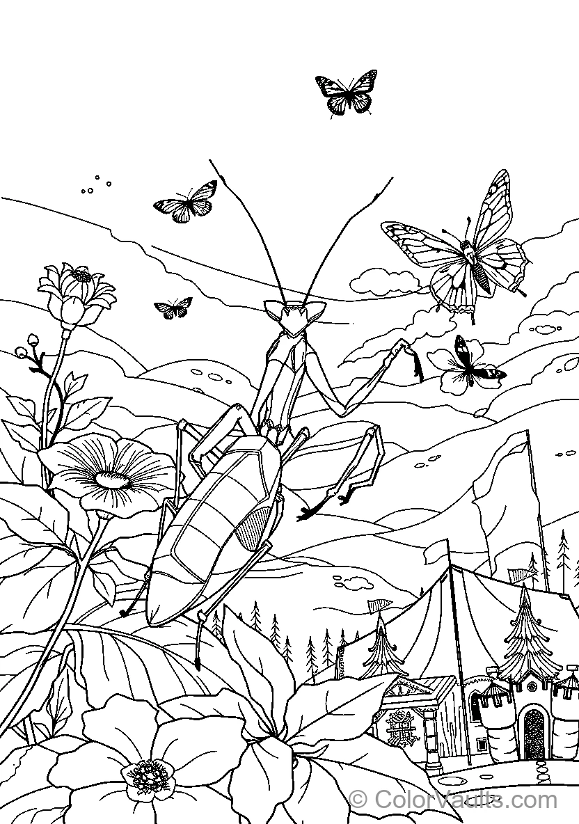 Mantis Among Butterflies (Scene 3)