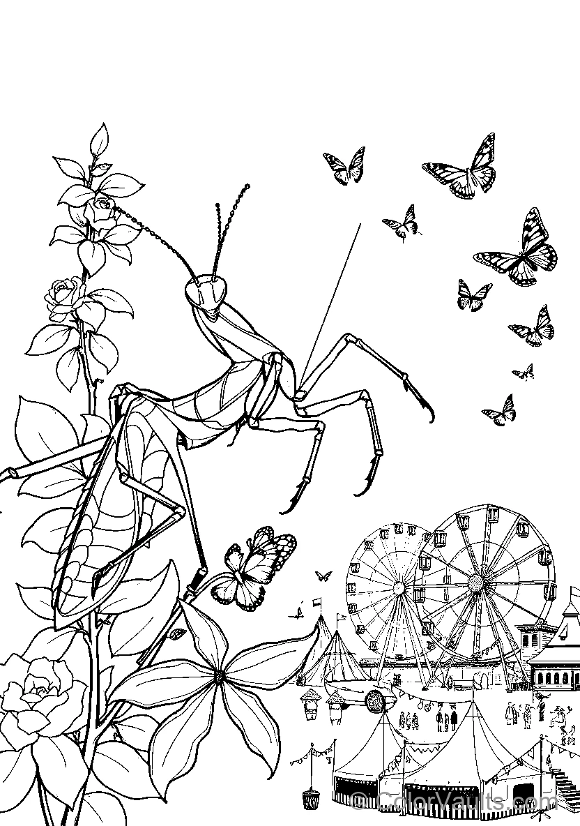 Mantis With Butterflies