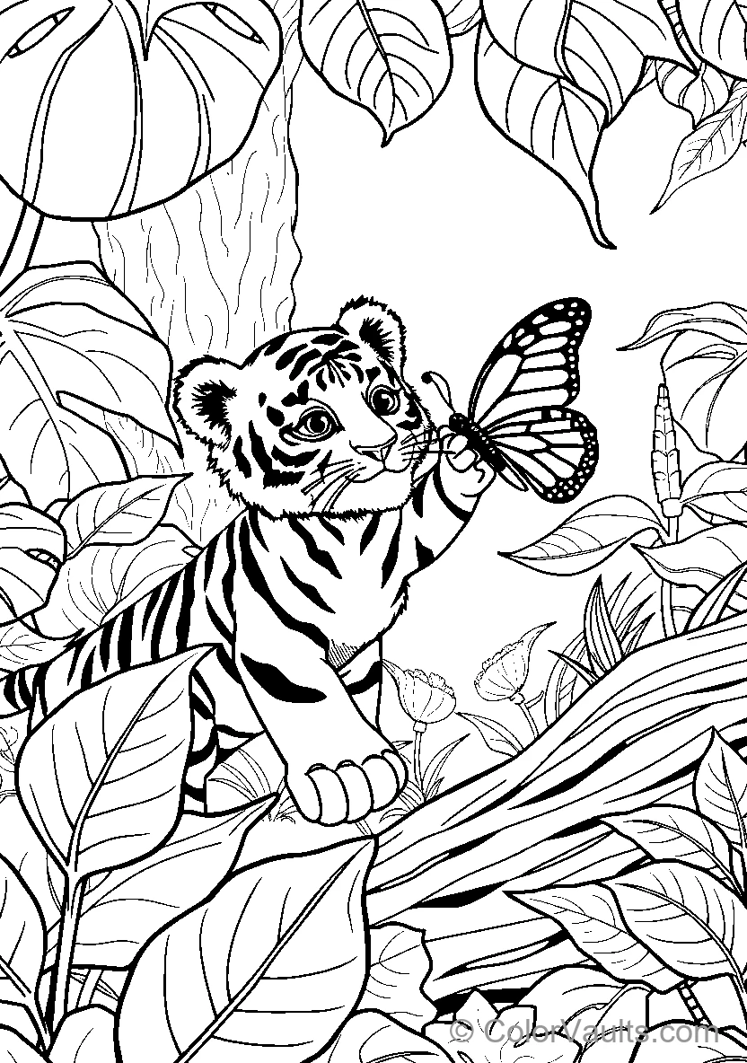Tiger Cub Meets Butterfly