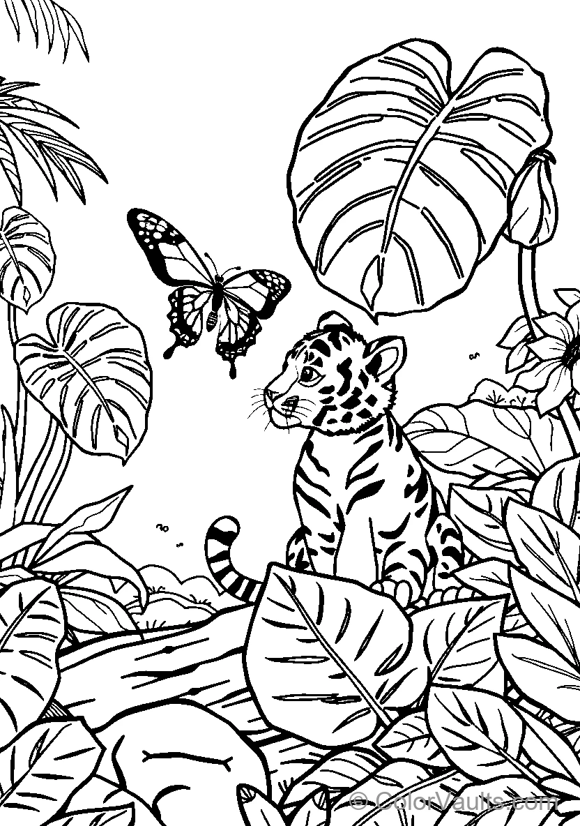 Young Tiger Cub Amongst Tropical Butterflies