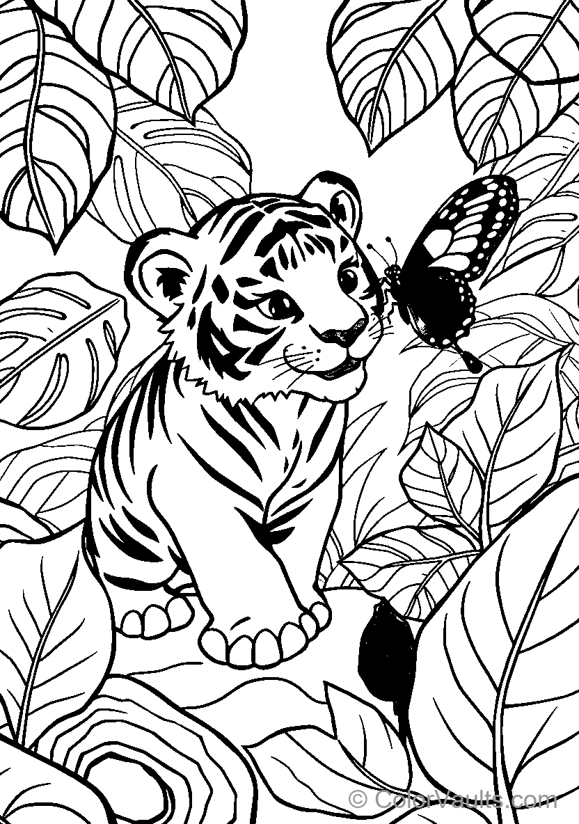 Young Tiger Cub Meets Butterfly