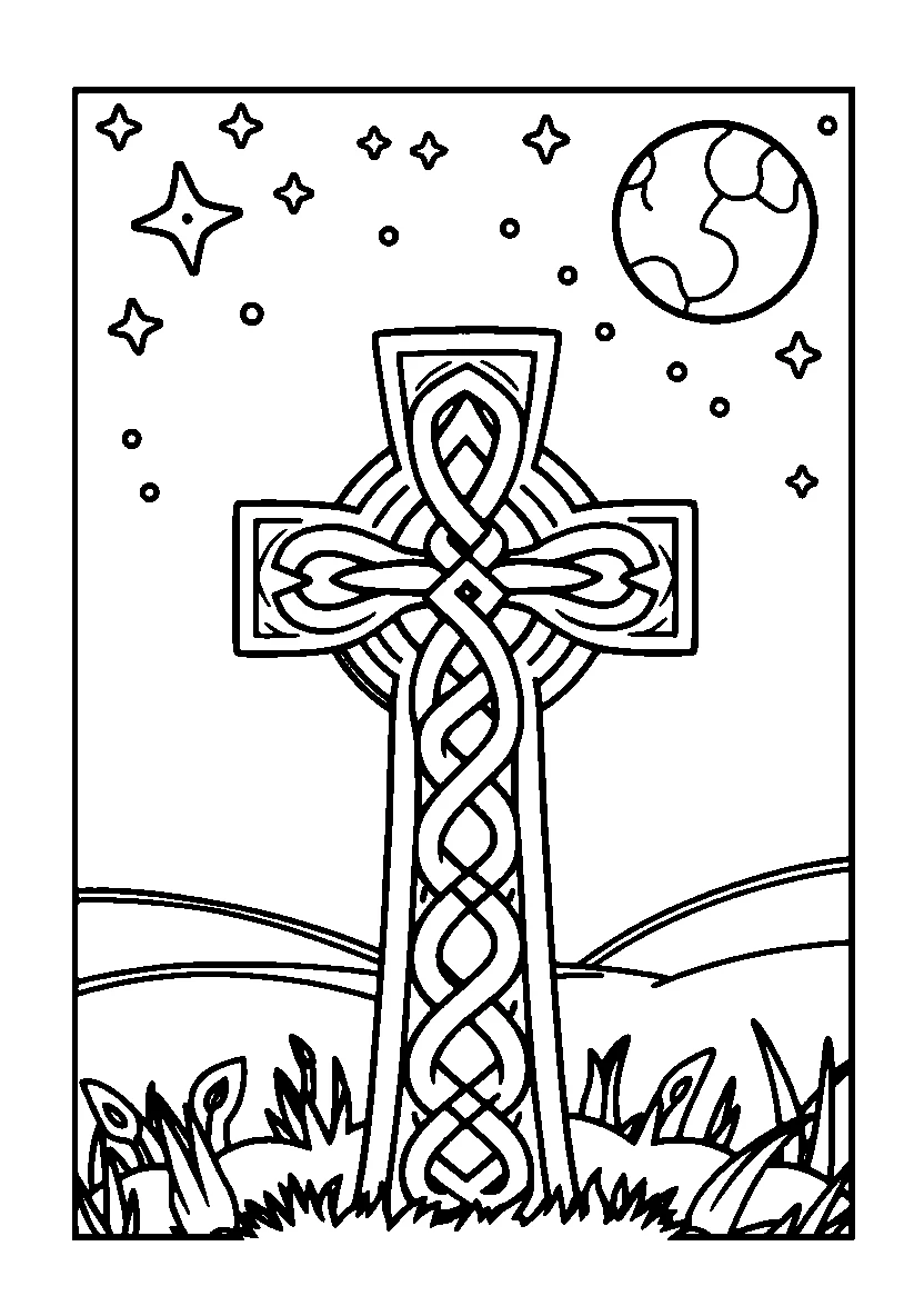 Celtic Knotwork Cross Coloring Page