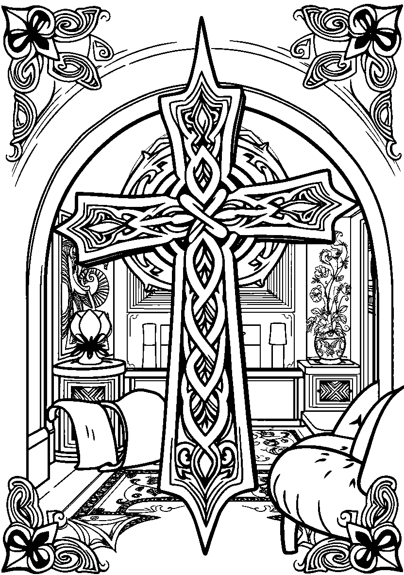 Decorative Celtic Cross Coloring Page