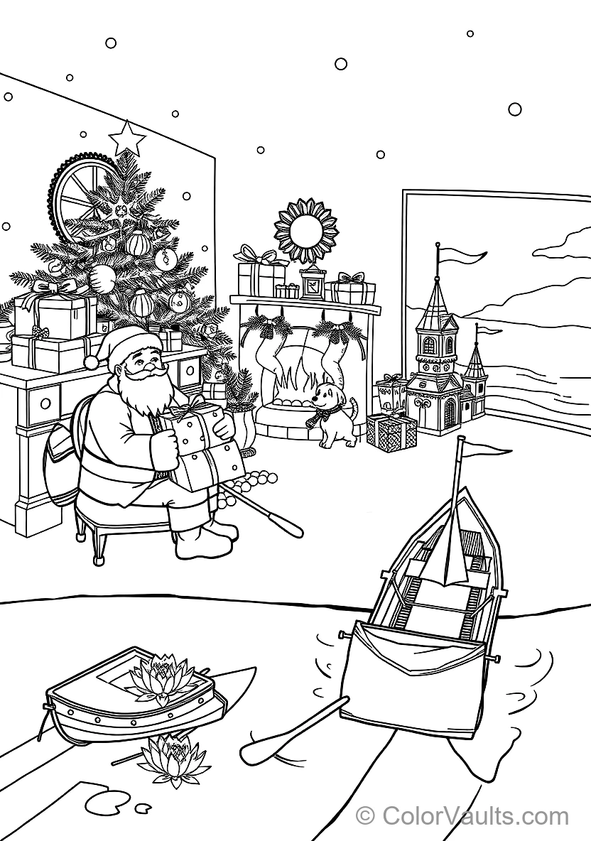 Santa Sliding Down the Brick Chimney mit Sack