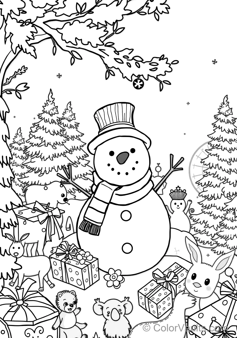Friendly Snowman avec Carrot Nose, Top Hat et Scarf (3)