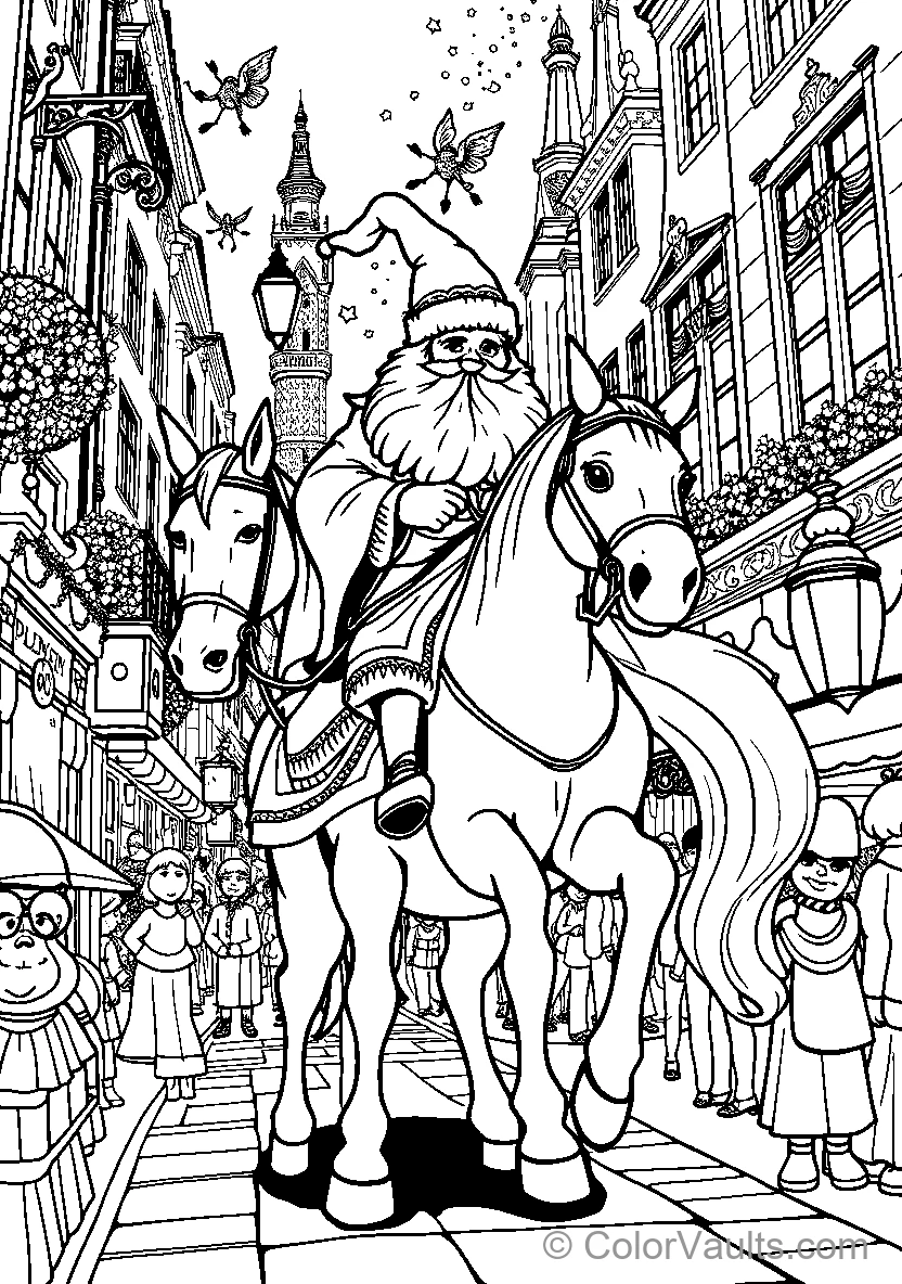 Santa Claus Riding His Horse Through Town