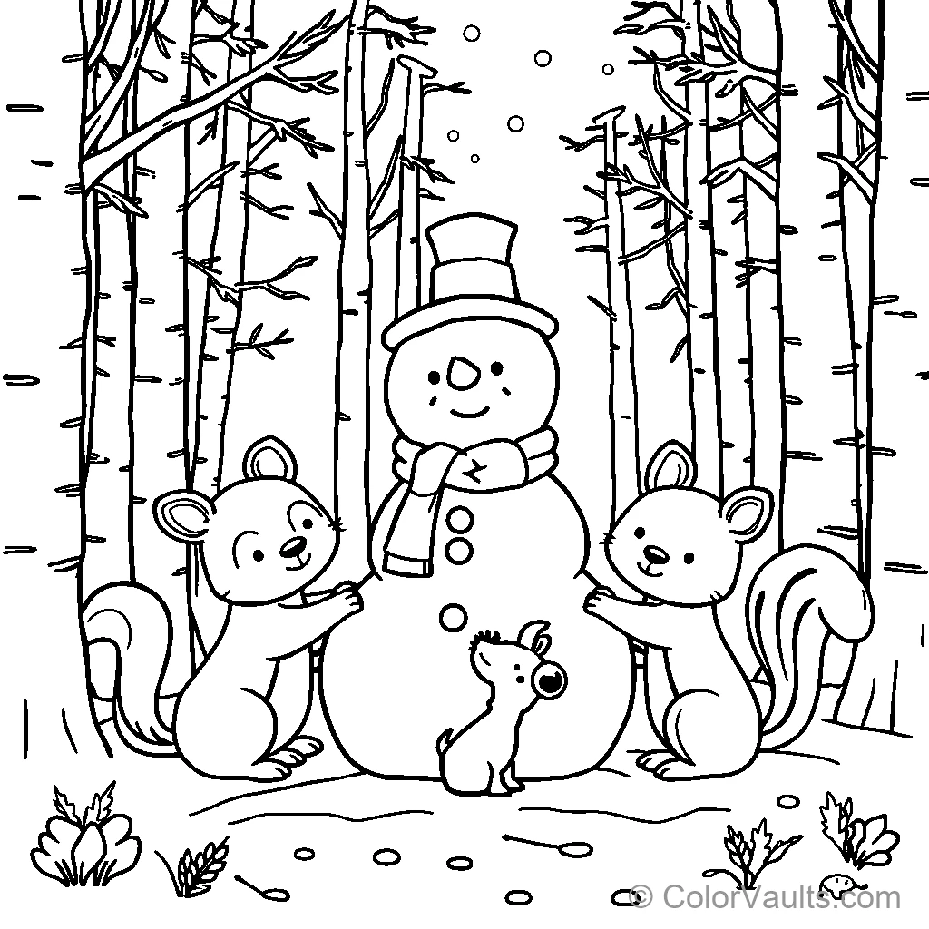 Winter Friends Building a Snowman
