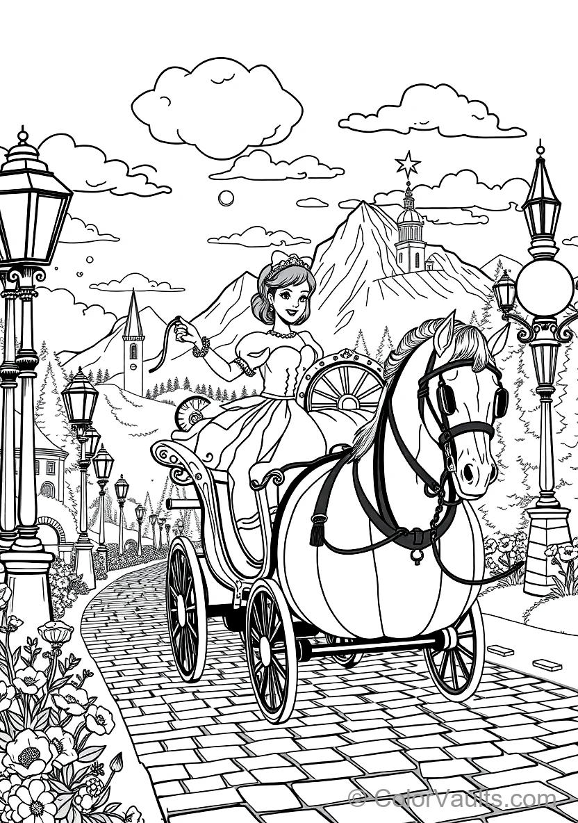 Cinderella Riding in the Ornate Pumpkin Carriage