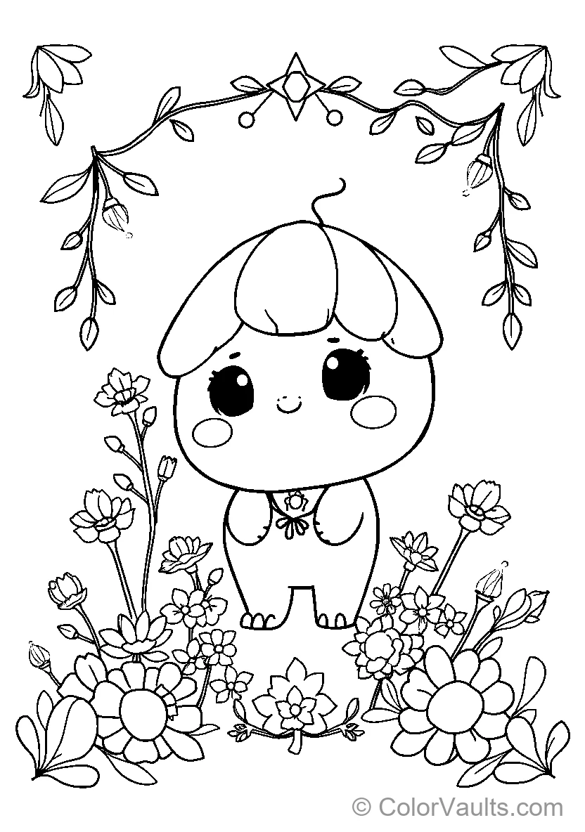 Cute Cartoon Character In Floral Surroundings
