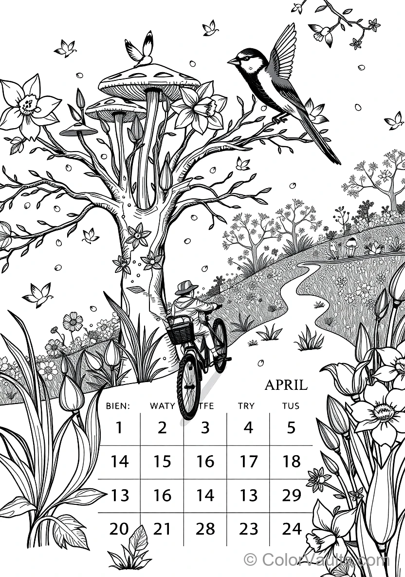 A Printable Coloring Calendrier Page Featu (Scene 5)