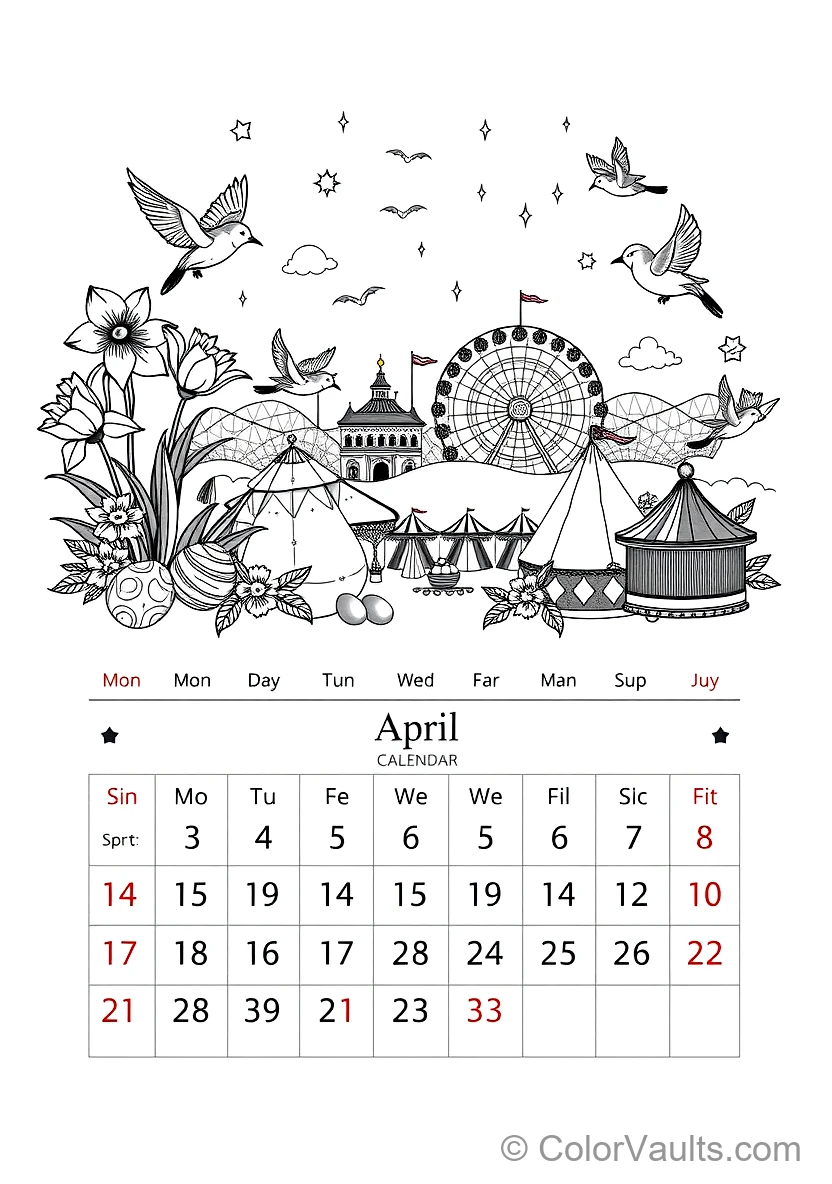 A Printable Coloring Kalender Page Featu (Scene 10)