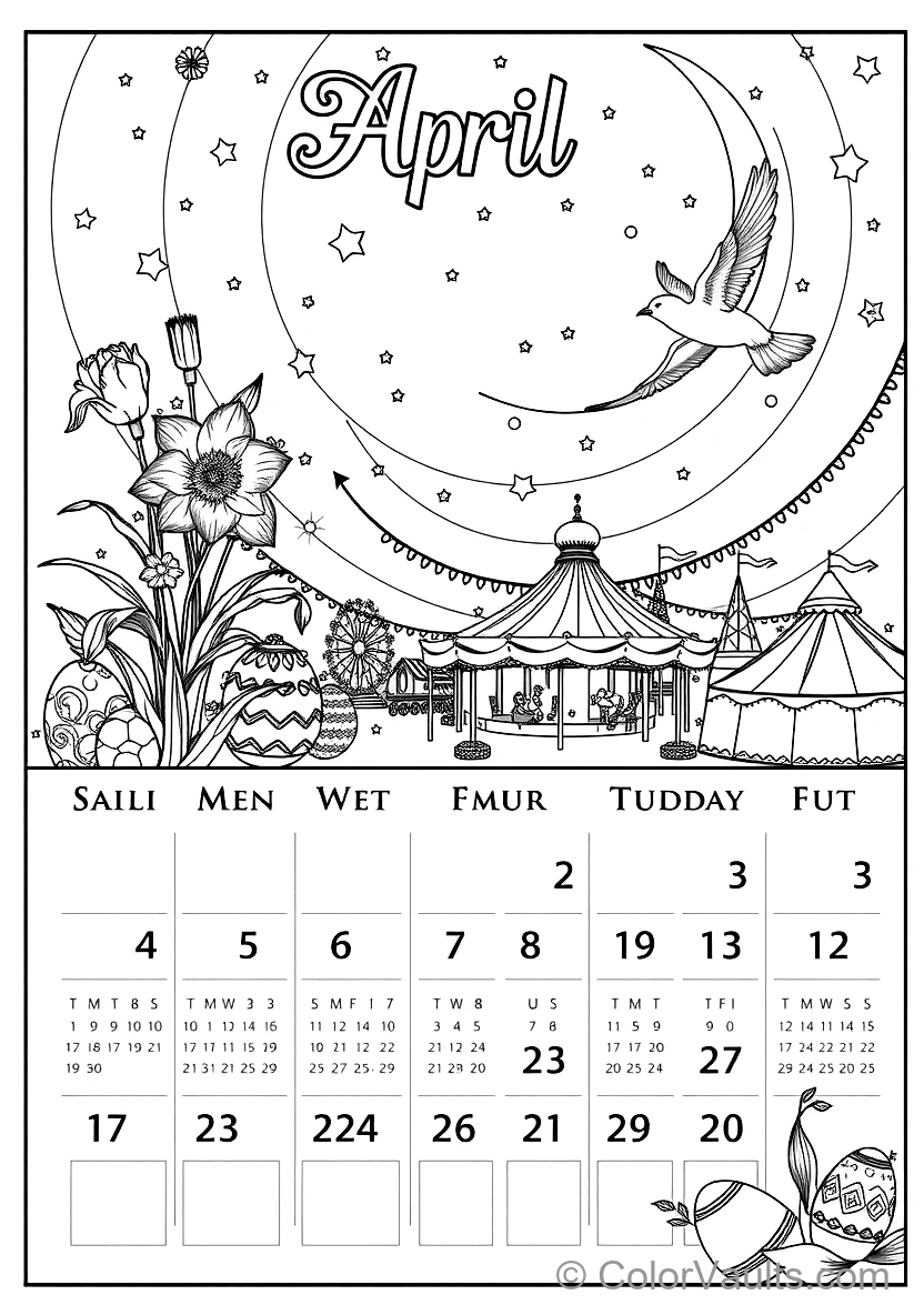 A Printable Coloring Calendrier Page Featu (Scene 11)